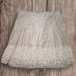 Gray Embroidered Floral A-Line Skirt Lined Casual Comfort Boho Cottagecore Fairy